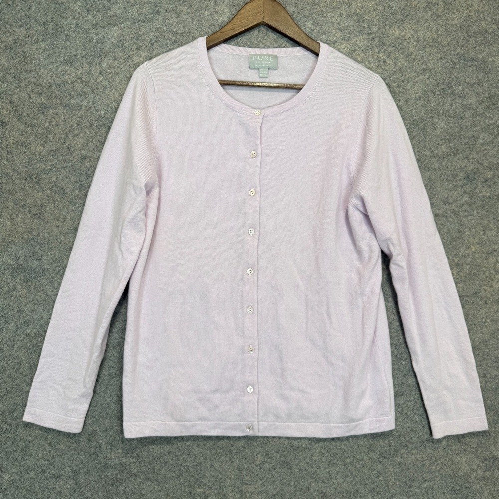 PURE Collection 100% Cashmere Cardigan Sweater Womens US 14 16 XL Lavender Soft